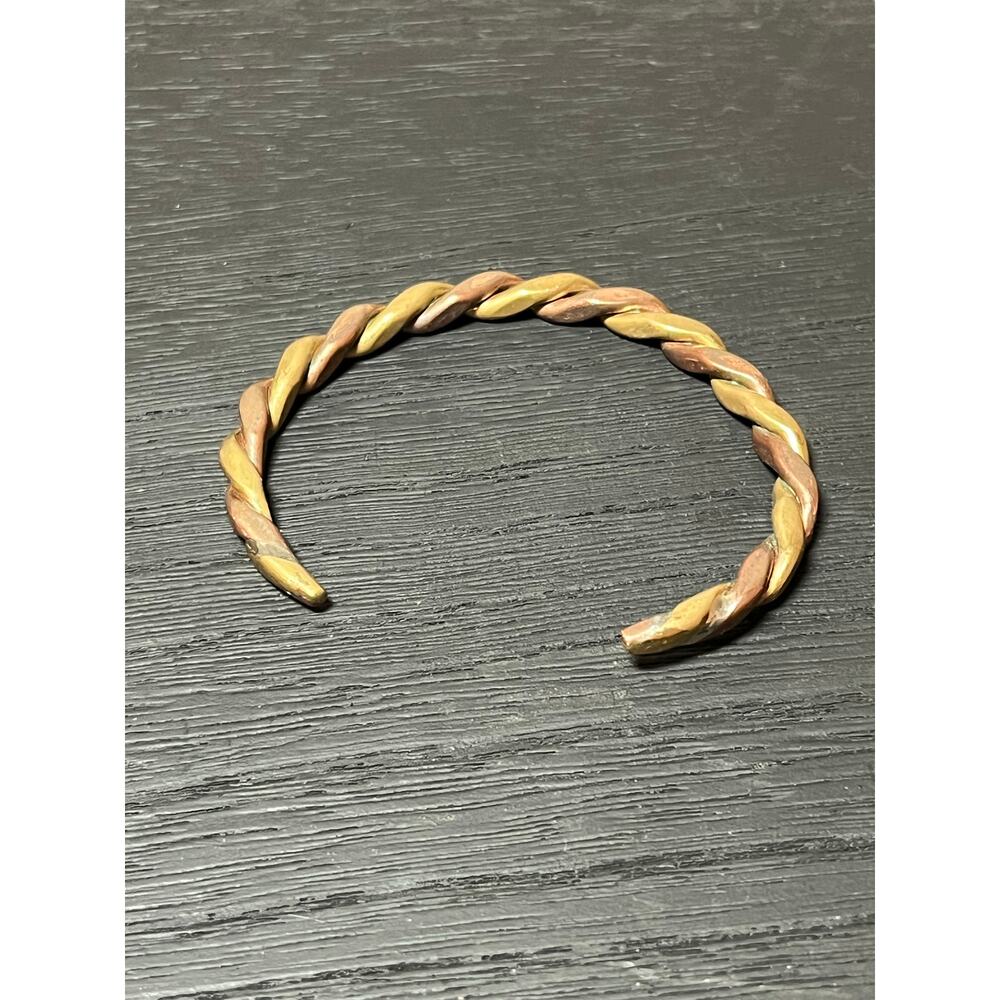 Twisted Brass 7" Cuff Bracelet Mixed Metal Boho Artisan Marked B3 - Picture 4 of 8